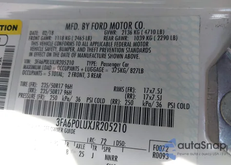 2018 Ford Fusion Hybrid Se из США, поврежденный, VIN 3FA6P0LUXJR205210